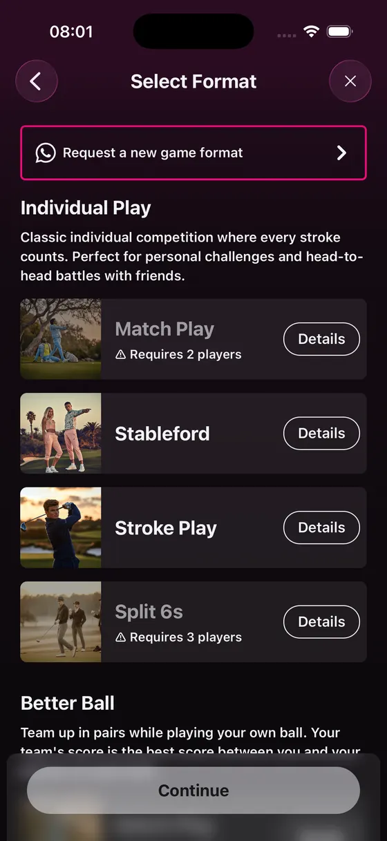 Golf Daddy game mode selection screen